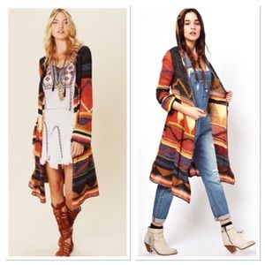 Free People Lima Aztec Hooded Long Sweater Medium
